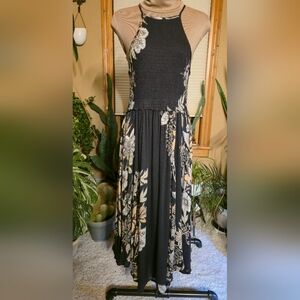Free People, Season In The Sun, Black Floral Maxi Dress